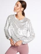 Marks & Spencer Crushed Velvet Long Sleeve Sweatshirt Silver