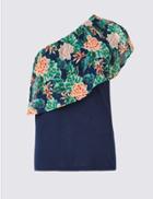 Marks & Spencer Floral Print Bardot Top Navy Mix