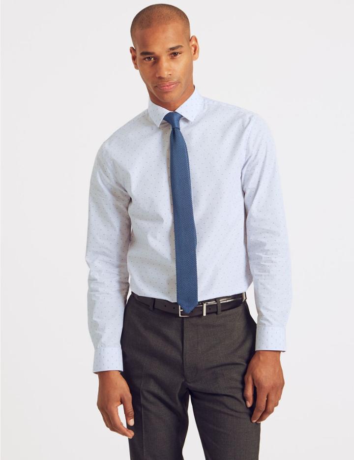 Marks & Spencer Pure Cotton Modern Slim Fit Shirt Blue Mix