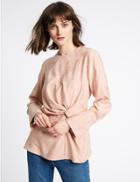Marks & Spencer Jacquard Print Knotted Long Sleeve Blouse Pink