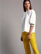 Marks & Spencer Pure Cotton 3/4 Puff Sleeve Poplin Blouse White Mix