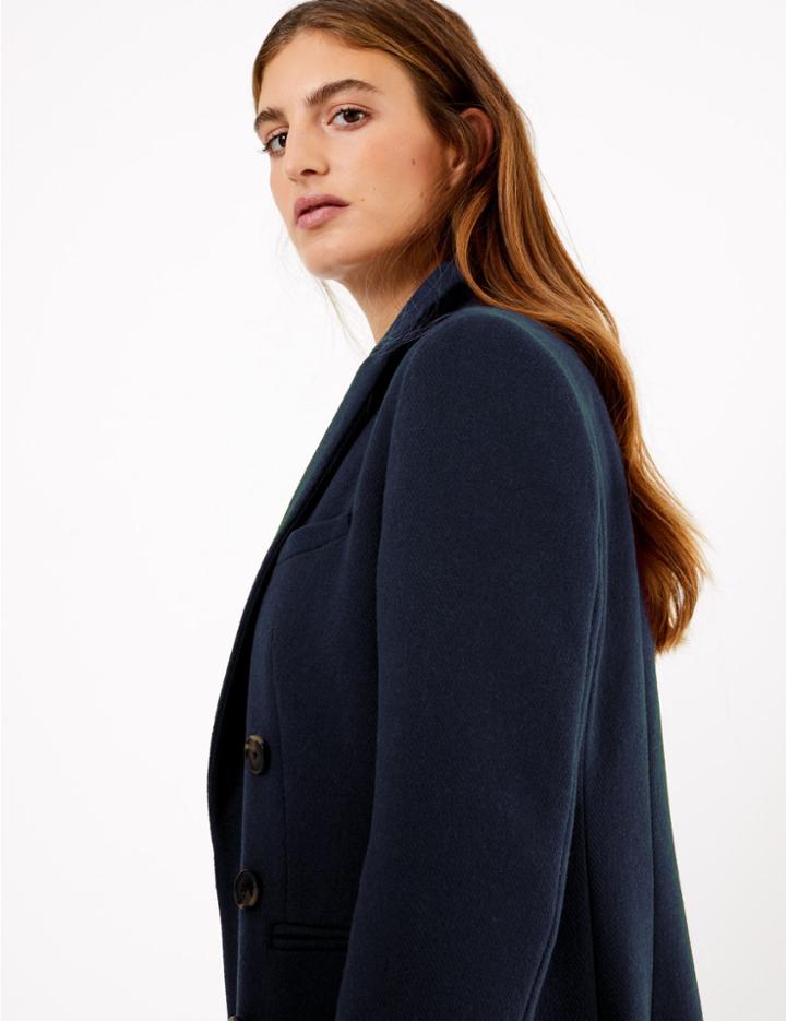 Marks & Spencer Wool Blend Waisted Overcoat Navy