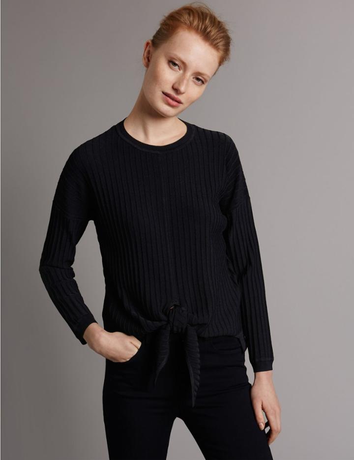 Marks & Spencer Ribbed Tie Front Jumper Navy