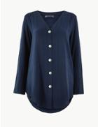 Marks & Spencer Striped Button Detailed Longline Tunic Navy
