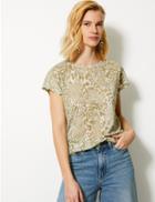 Marks & Spencer Animal Print Longline Relaxed Fit T-shirt Light Green Mix