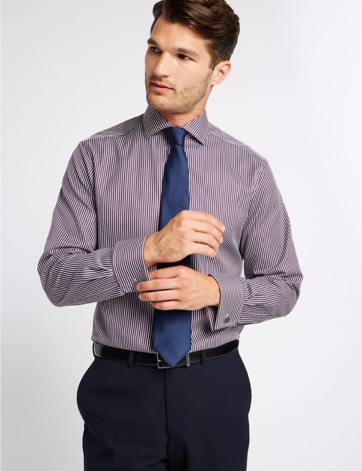 Marks & Spencer Pure Cotton Regular Fit Shirt Burgundy Mix