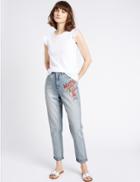 Marks & Spencer Striped High Rise Slim Leg Mom Jeans Light Indigo