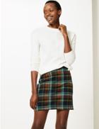 Marks & Spencer Checked Jersey Pencil Mini Skirt Brown Mix
