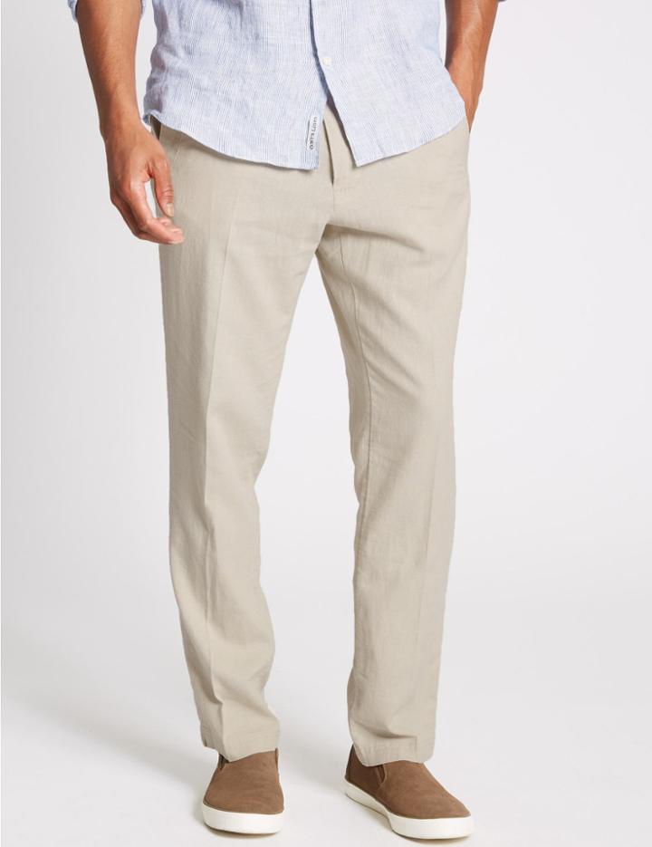 Marks & Spencer Slim Fit Linen Rich Chinos Light Stone