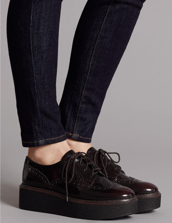 Marks & Spencer Leather Brogue Shoes Oxblood