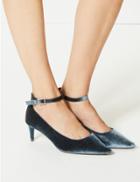 Marks & Spencer Wide Fit Kitten Heel Ankle Strap Court Shoes Dark Teal