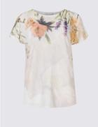 Marks & Spencer Floral Print Short Sleeve T-shirt Ivory Mix