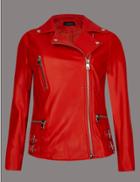 Marks & Spencer Leather Biker Coat Poppy