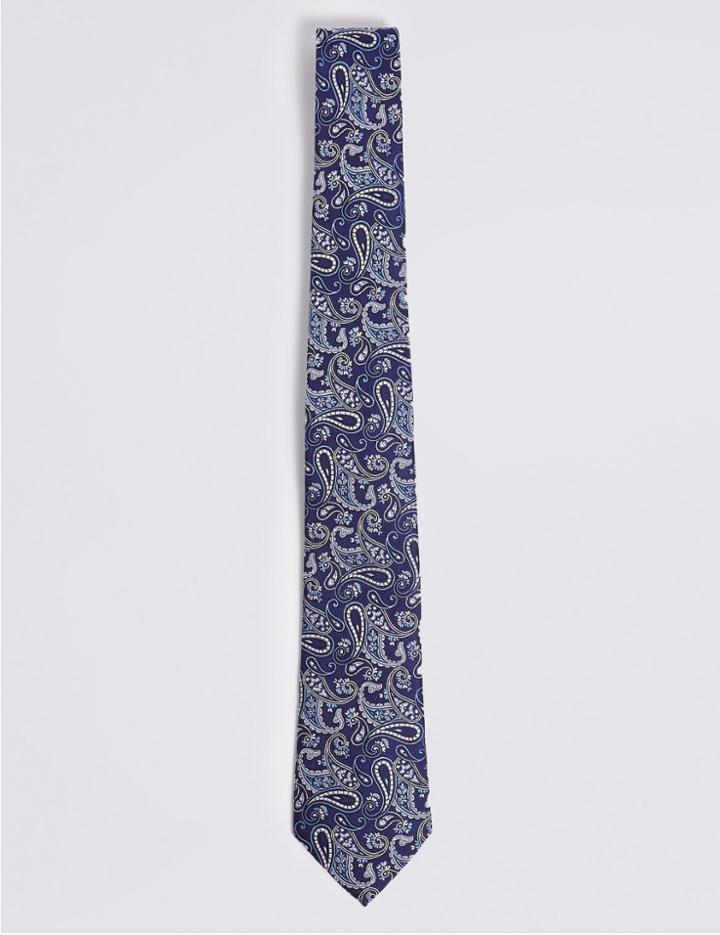 Marks & Spencer Pure Silk Paisley Tie Blue Mix