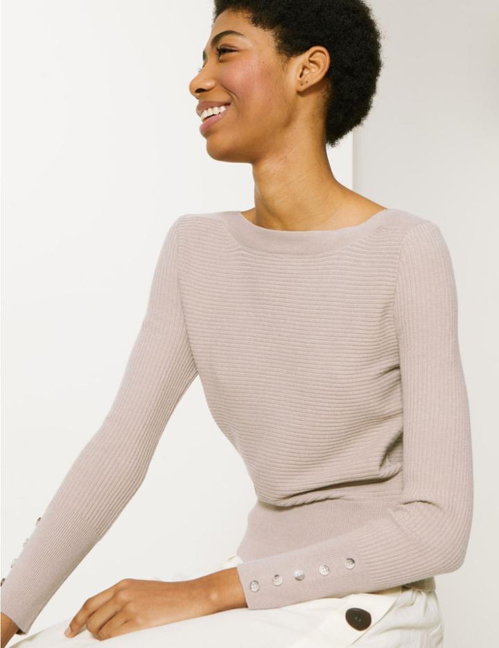 Marks & Spencer Ribbed Slash Neck Jumper Oatmeal