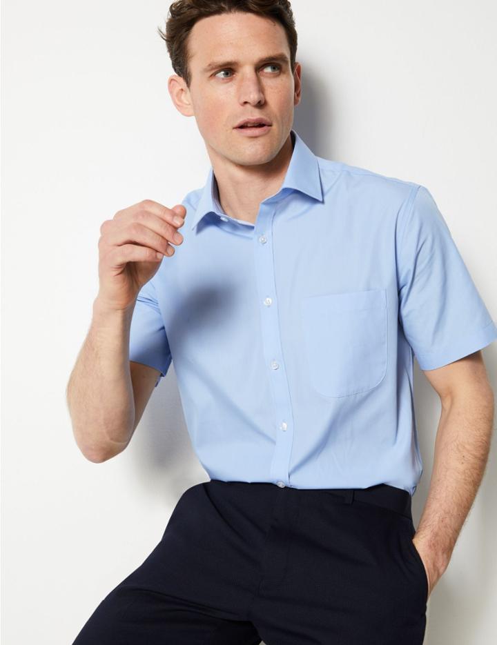 Marks & Spencer 3 Pack Cotton Blend Tailored Fit Shirt Blue