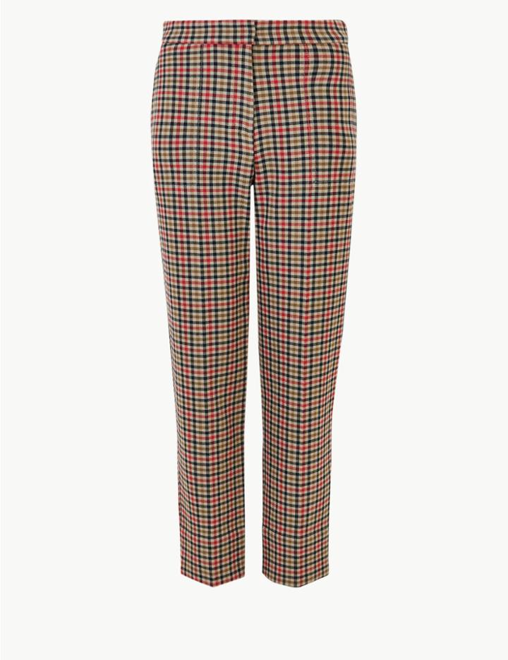 Marks & Spencer Cotton Checked 7/8th Trousers Red Mix