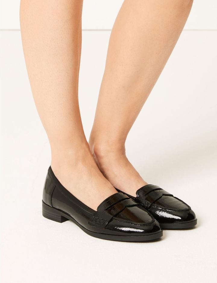 Marks & Spencer Leather Almond Toe Loafers Black Patent
