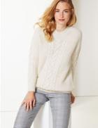 Marks & Spencer Hooded Cable Knit Jumper Cream