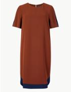 Marks & Spencer Colour Block Short Sleeve Shift Dress Brown Mix