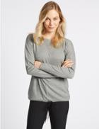 Marks & Spencer Ribbed Tie Front Long Sleeve T-shirt Grey Marl
