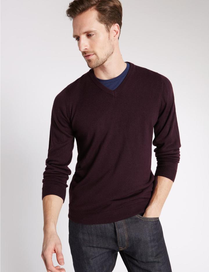 Marks & Spencer V-neck Jumper Burgundy