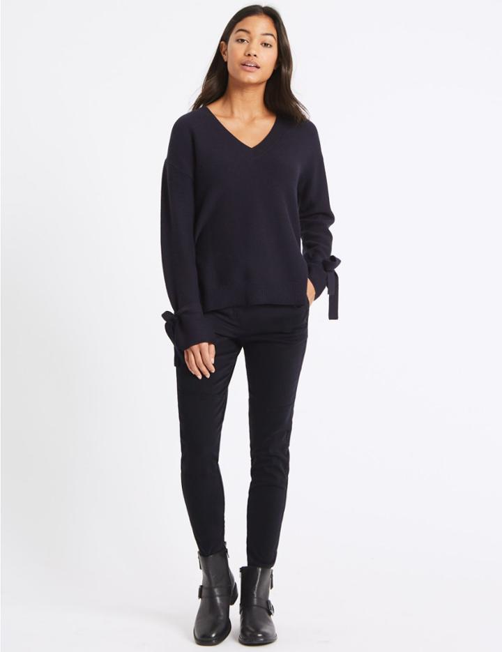 Marks & Spencer Cotton Rich Skinny Leg Trousers Blue