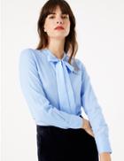 Marks & Spencer Pure Cotton Tie Neck Shirt Chambray