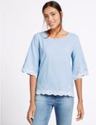 Marks & Spencer Pure Cotton Striped Jersey Top Blue Mix