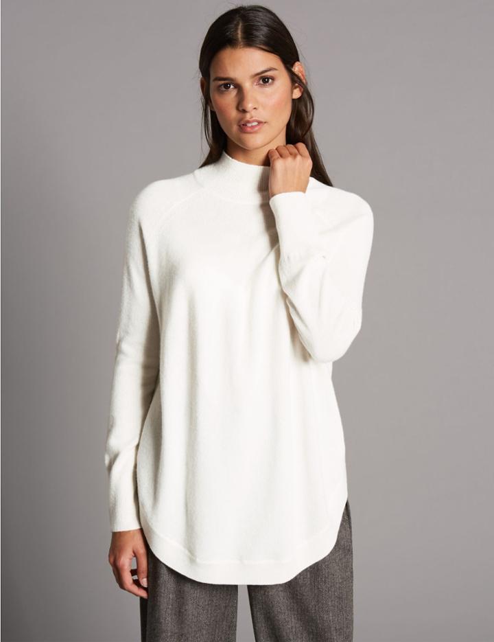 Marks & Spencer Pure Cashmere Curved Hem Funnel Neck Jumper Cream
