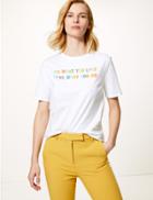 Marks & Spencer Pure Cotton Slub Printed Straight Fit T-shirt White Mix