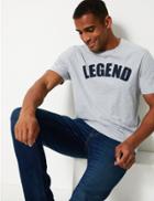 Marks & Spencer Pure Cotton Legend Print Crew Neck T-shirt Grey Marl