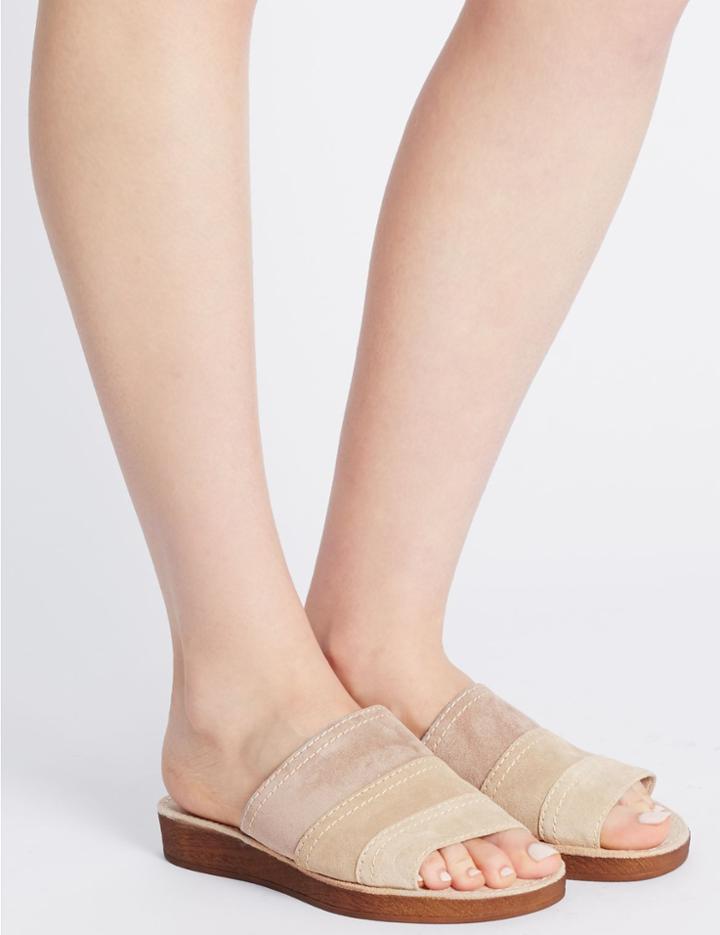 Marks & Spencer Suede Tri Coloured Sandals With Footglove&trade; Natural Mix