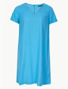 Marks & Spencer Curve Linen Rich Short Sleeve Shift Dress Blue