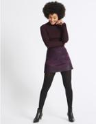Marks & Spencer Faux Leather Chevron A-line Mini Skirt Deep Purple