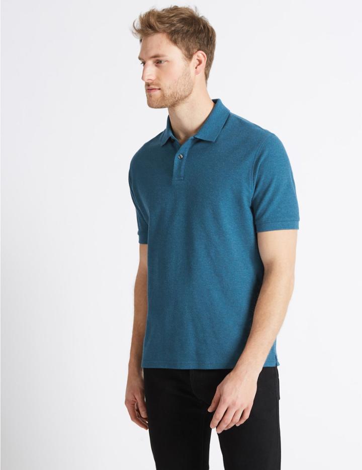 Marks & Spencer Pure Cotton Pique Polo Shirt Teal Mix