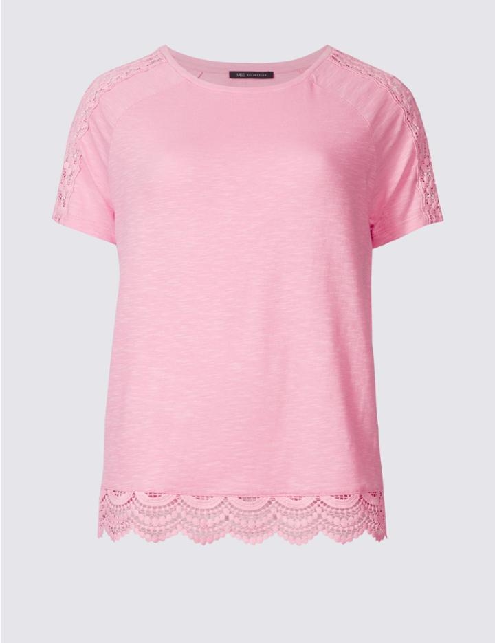 Marks & Spencer Pure Cotton Lace Detail T-shirt Pink