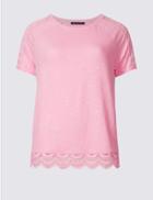 Marks & Spencer Pure Cotton Lace Detail T-shirt Pink