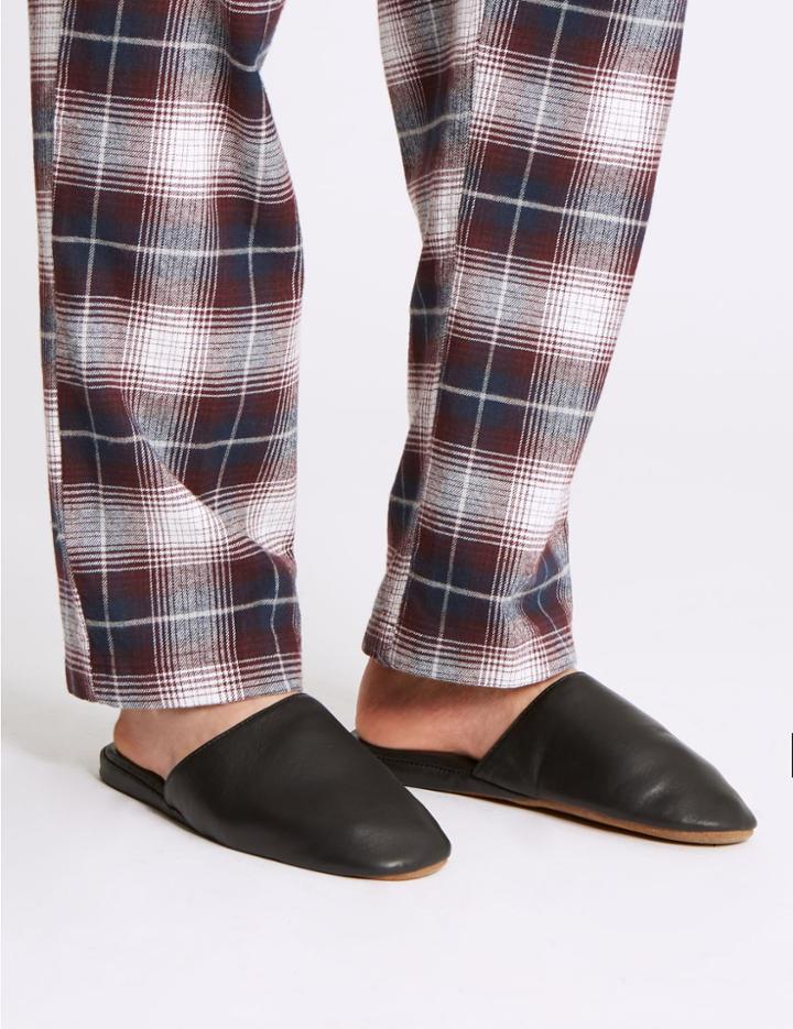 Marks & Spencer Leather Mule Slippers With Freshfeet&trade; Black