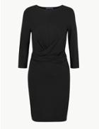 Marks & Spencer Petite Twisted 3/4 Sleeve Bodycon Mini Dress Black