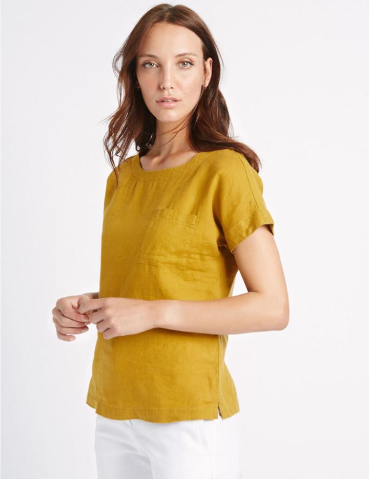 Marks & Spencer Pure Linen Short Sleeve Shell Top Antique Brass