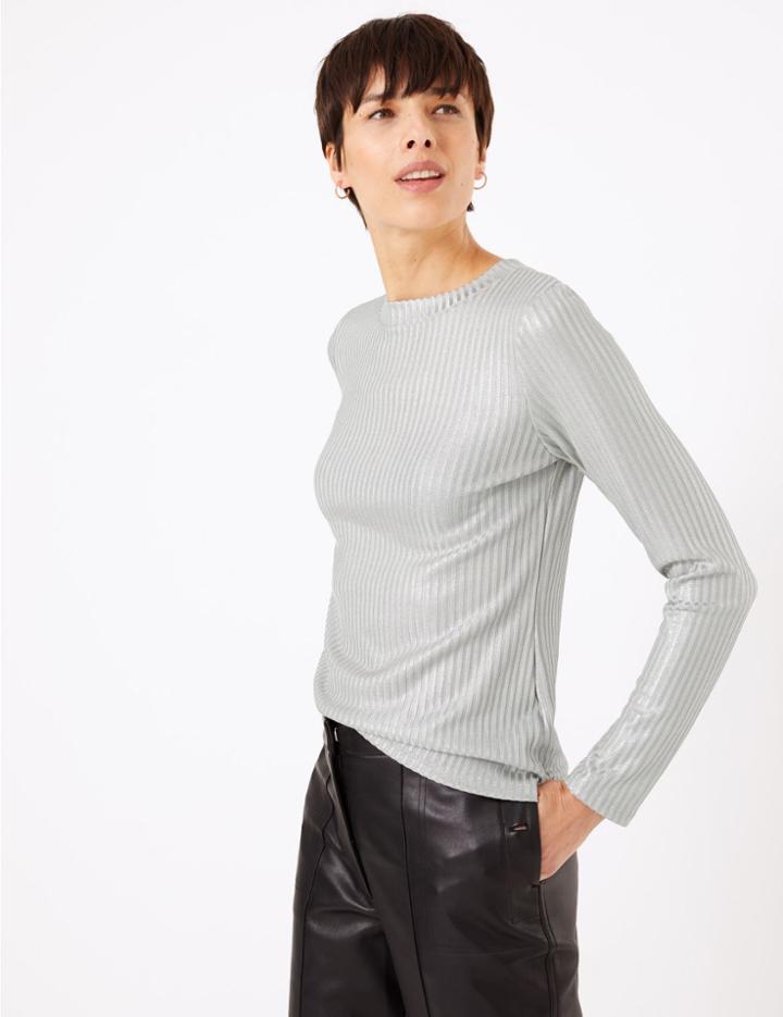 Marks & Spencer Fitted Long Sleeve Top Silver