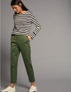 Marks & Spencer Supima Cotton Rich Split Hem Trousers Khaki