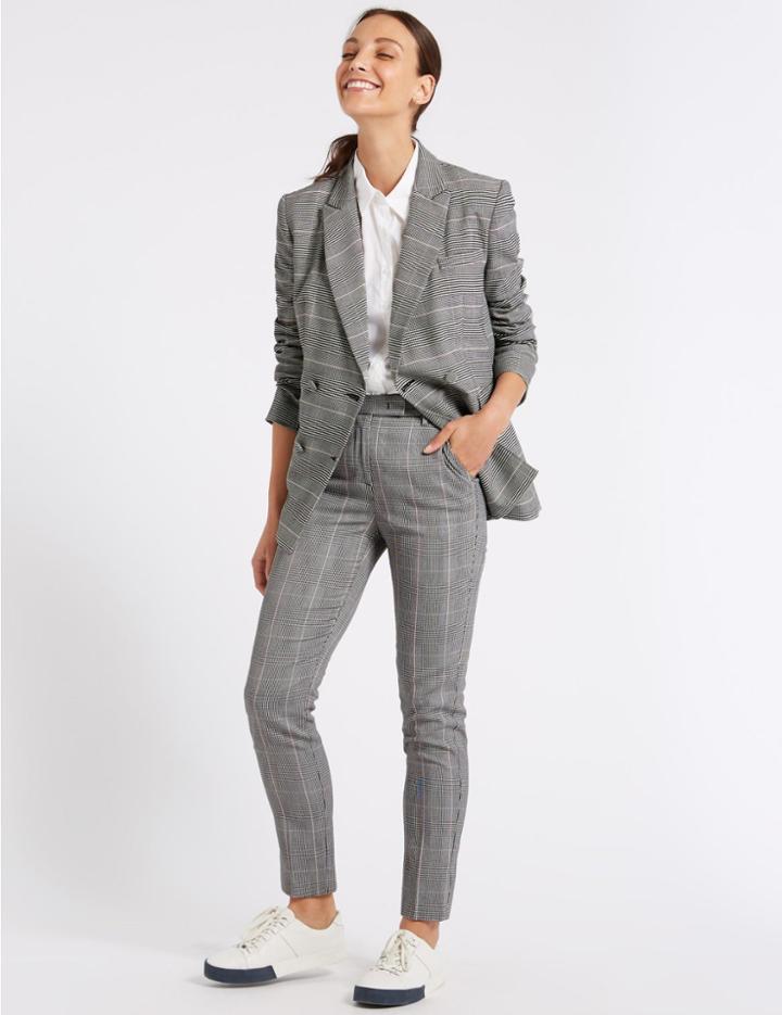 Marks & Spencer Checked Slim Leg Trousers Pink Mix