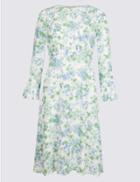 Marks & Spencer Floral Print Long Sleeve Tea Dress Blue Mix