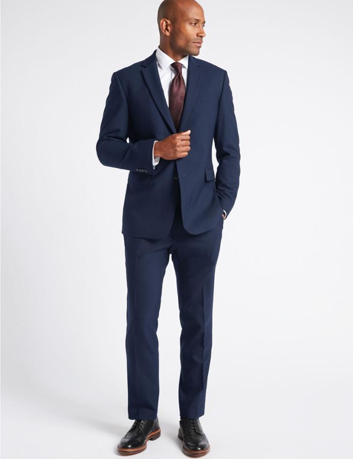 Marks & Spencer Navy Textured Regular Fit Jacket Navy