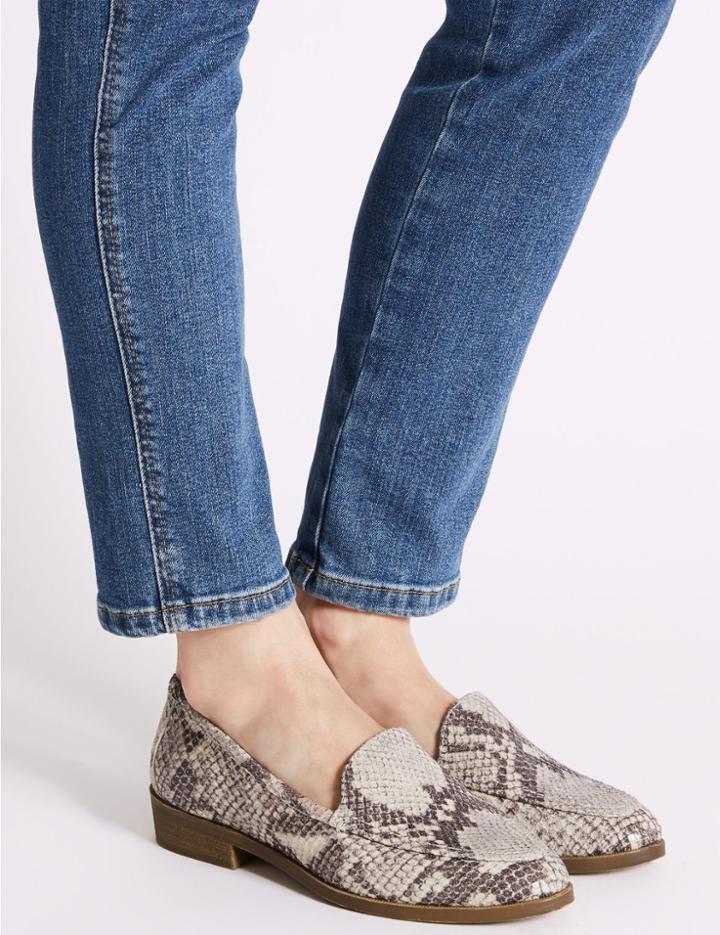 Marks & Spencer Leather Block Heel Loafers Neutral