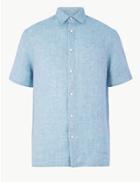 Marks & Spencer Pure Linen Relaxed Fit Shirt Blue