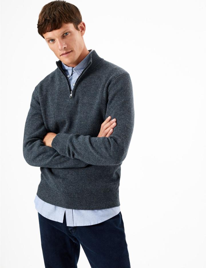 Marks & Spencer Lambswool Half Zip Top Blue Mix