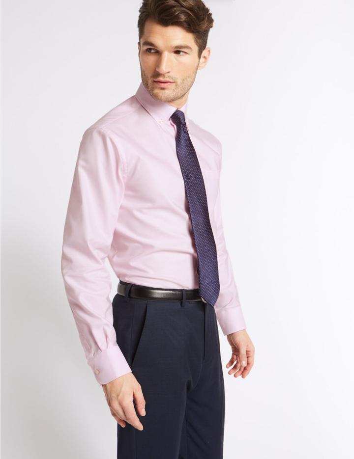 Marks & Spencer 2in Longer Easy To Iron Regular Fit Oxford Shirt Pink